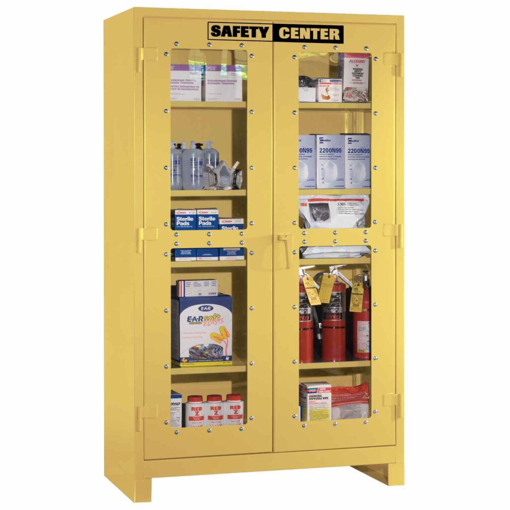 republic all-welded clearview safety center cabinet RS1120SC yellow with props