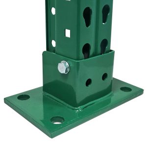 Republic pallet rack upright with heavy-duty foot plate close up