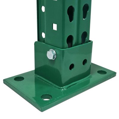 Republic pallet rack upright with heavy-duty foot plate close up